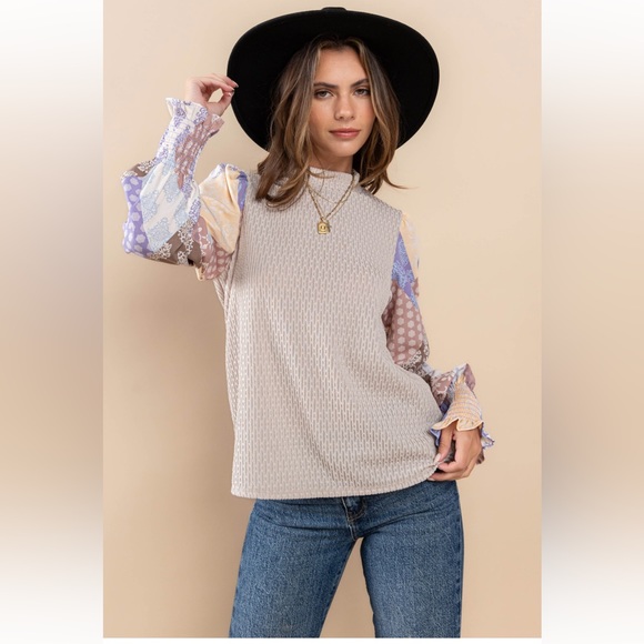 37 Contrast Long Sleeve Blouse Top - Picture 2 of 6
